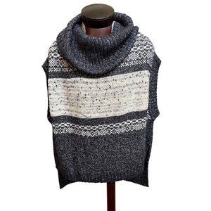 BCBG‎ MAX AZRIA Oversized Tunic Cowl Elinor Sleeveless Sweater Black White  M/L